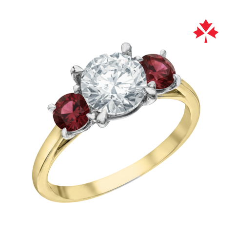 14kt Yellow and White Gold Canadian Diamond and Garnet Three Stone Ring