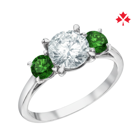 14kt White Gold Canadian Diamond and Green Tourmaline Three Stone Ring