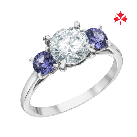 14kt White Gold Canadian Diamond and Tanzanites Three Stone Ring