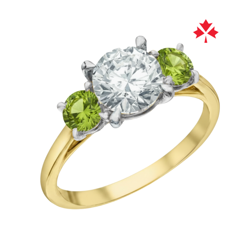 14kt Yellow and White Gold Canadian Diamond and Peridot Three Stone Ring