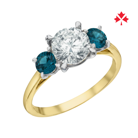 14kt Yellow and White Gold Canadian Diamond and Topaz Three Stone Ring