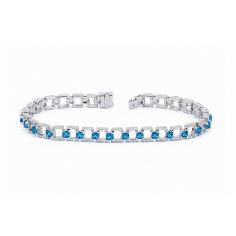 Sterling Silver 0.30cttw Lab-Grown Diamond and London Blue Topaz Bracelet in 7-inch