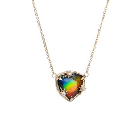 14kt Yellow Gold Starlight Trillion Ammolite Pendant with Diamonds