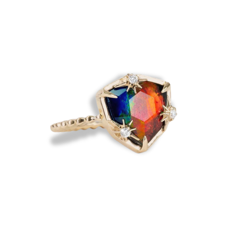 14kt Yellow Gold Starlight Trillion Ammolite Ring with Diamonds