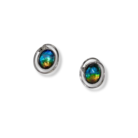 Sterling Silver Oval Ammolite Stud Earrings