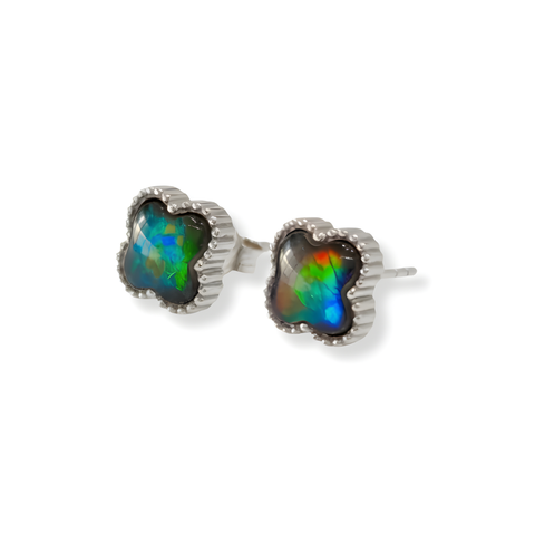 Sterling Silver Clover Ammolite Stud Earrings