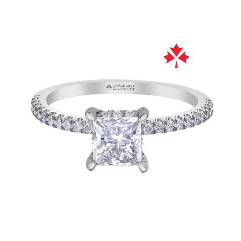 14kt White Gold 1.30cttw Princess Cut Canadian Diamond Center Secret Halo Engagement Ring