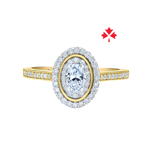 14kt Two-Tone Gold 0.61cttw Canadian Diamond Round Double Halo Engagement Ring