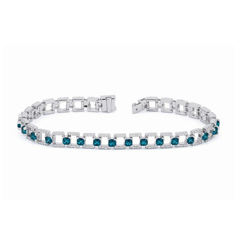 Sterling Silver 0.30cttw Lab-Grown Diamond and London Blue Topaz Bracelet in 7.5-inch