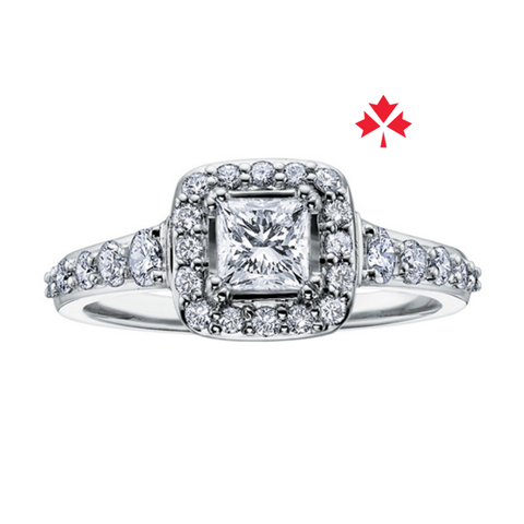 14kt White Gold 1.00cttw Princess Cut Halo Engagement Ring
