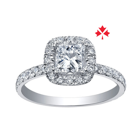 14kt White Gold 1.28cttw Princess Cut Certified Canadian Diamond Center Halo Engagement Ring