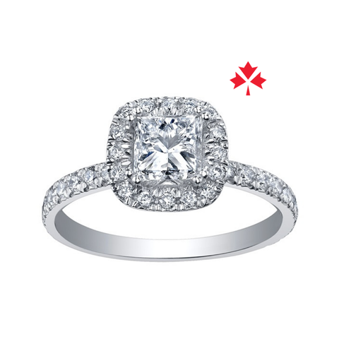 14kt White Gold 0.73cttw Princess Cut Canadian Diamond Halo Engagement Ring