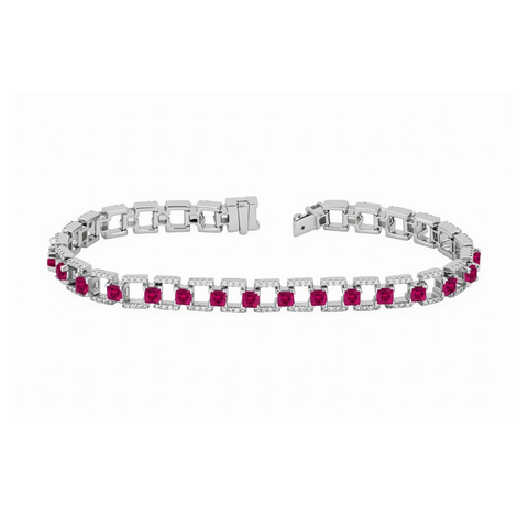 Sterling Silver 0.30cttw Lab-Grown Diamond and Ruby Bracelet in 7.5-inch