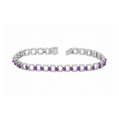 Sterling Silver 0.30cttw Lab-Grown Diamond and Amethyst Bracelet in 7.5-inch