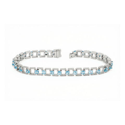 Sterling Silver 0.30cttw Lab-Grown Diamond and Blue Topaz Bracelet in 7.5-inch