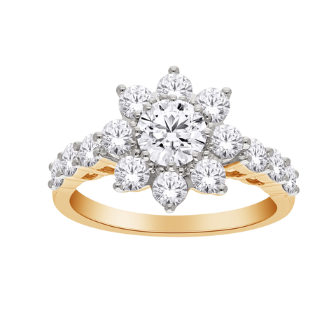 10kt Yellow Gold 2.00cttw Lab-Grown Diamond Flower Ring