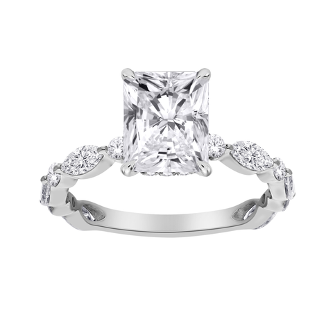 14kt White Gold 4.00cttw Lab-Grown Radiant Diamond Marquise Side Stone Engagement Ring