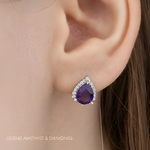 10kt White Gold Amethyst and Diamond Halo Earrings