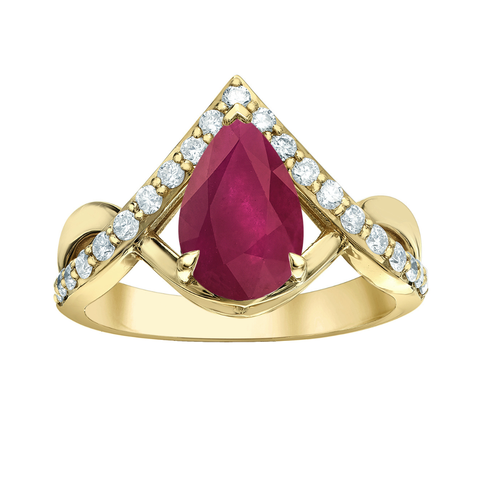 18kt Yellow Gold 10x7mm Lab-Grown Ruby and Diamond Ring