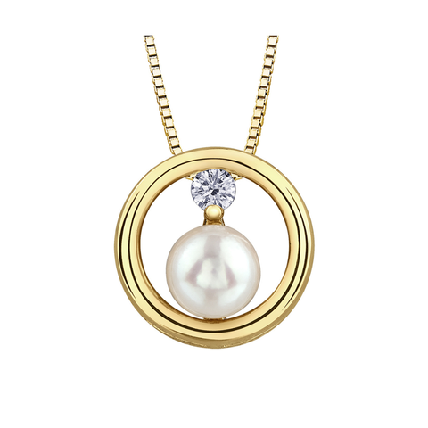 10kt Yellow Gold Canadian Diamond and Pearl Pendant