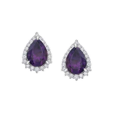 10kt White Gold Amethyst and Diamond Halo Earrings