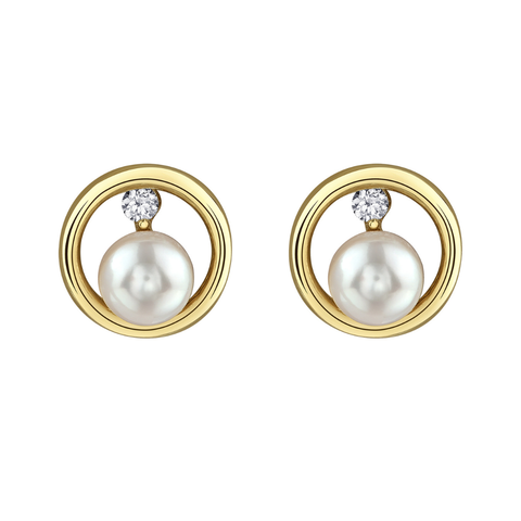 10kt Yellow Gold Canadian Diamond and 5mm Pearl Earrings