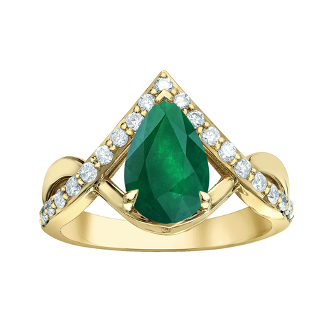 14kt Yellow Gold 10x7mm Lab-Grown Emerald and Diamond Ring