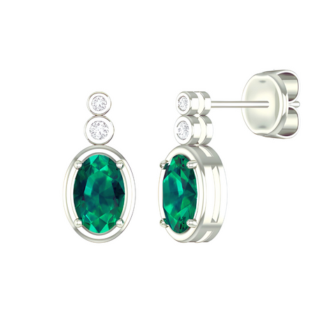 10kt White Gold Emerald And Diamond Earrings