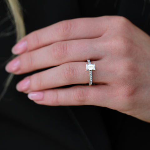 White Gold 1.30cttw Lab-Grown Emerald Diamond Engagement Ring