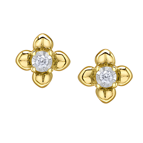 10kt Yellow Gold Diamond Flower Stud Earrings