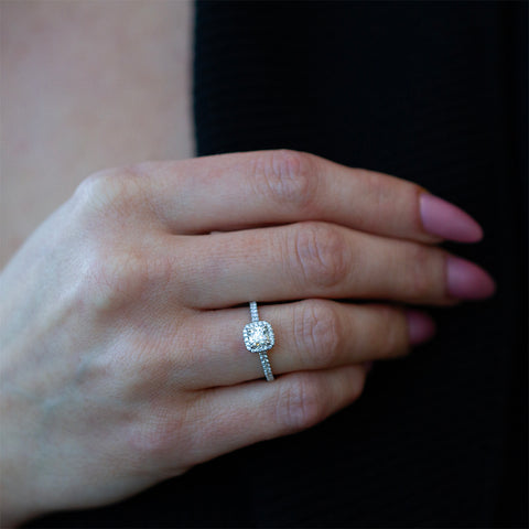 18kt White Gold 0.86cttw Black Label Forevermark Square Diamond Halo Engagement Ring
