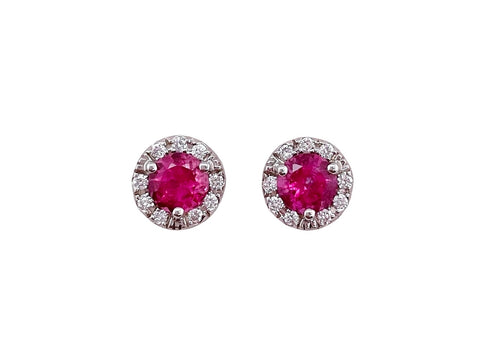 14kt White Gold Pink Tourmaline And Diamond Stud Earrings