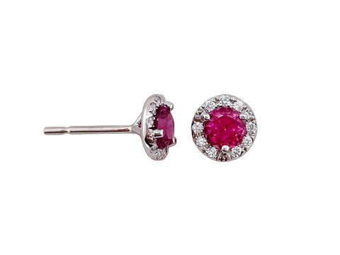14kt White Gold Pink Tourmaline And Diamond Stud Earrings