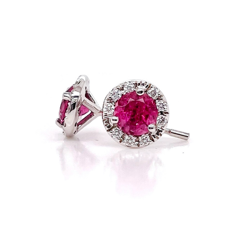 14kt White Gold Pink Tourmaline And Diamond Stud Earrings