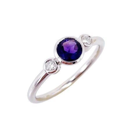 14kt White Gold Amethyst and Diamond Three Across Ring