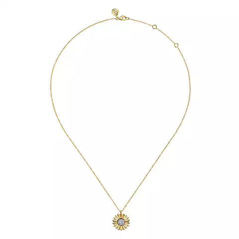 14kt White and Yellow Gold Diamond Cut Pendant Necklace