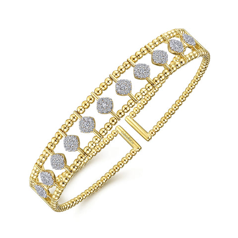 14kt Yellow Gold Bujukan Bead Cuff Bracelet with Pavé Diamond Connectors