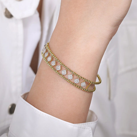 14kt Yellow Gold Bujukan Bead Cuff Bracelet with Pavé Diamond Connectors