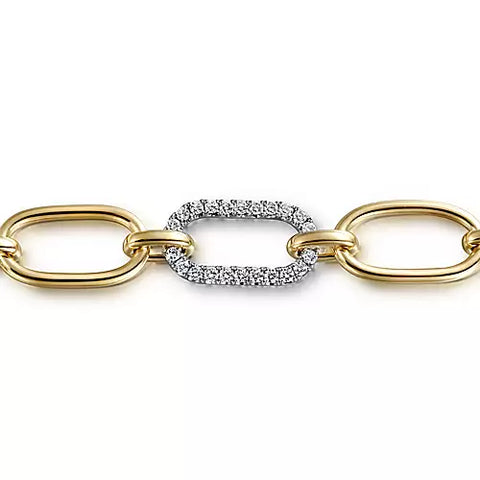 14kt Yellow Gold Hollow Tube Link Diamond Bracelet