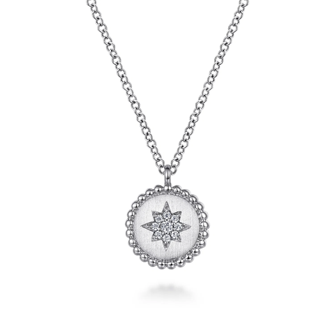 925 Sterling Silver Round Star Pendant Necklace