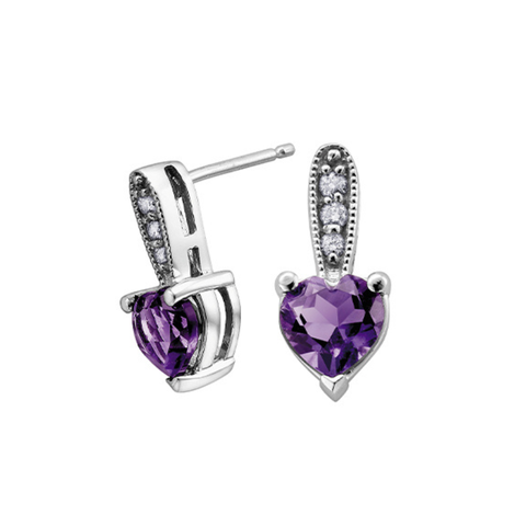 10kt White Gold Heart Garnet And Diamond Earrings