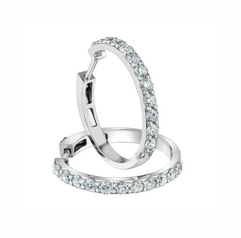 14kt White Gold 1.00cttw Lab-Created Diamond Hoops