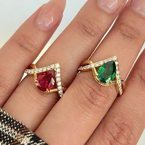 14kt Yellow Gold 10x7mm Lab-Grown Emerald and Diamond Ring