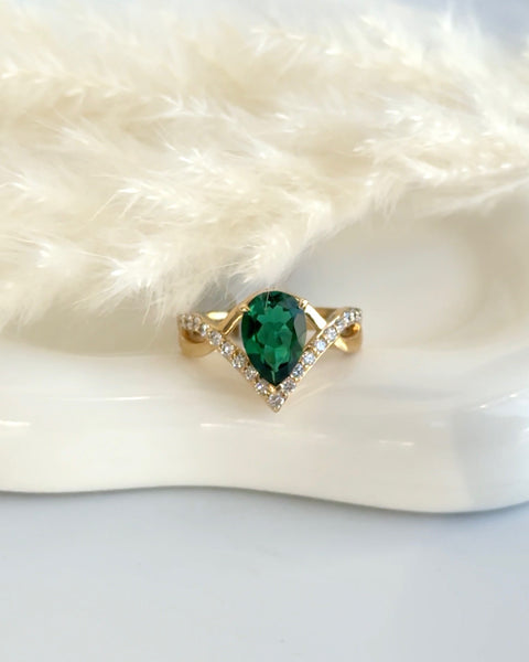 14kt Yellow Gold 10x7mm Lab-Grown Emerald and Diamond Ring