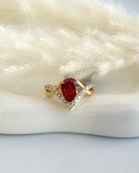 18kt Yellow Gold 10x7mm Lab-Grown Ruby and Diamond Ring