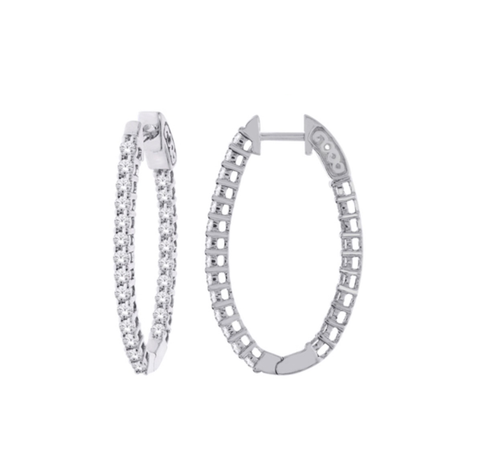 14kt White Gold 1.50cttw In and Out Diamond Oval Hoop Earrings