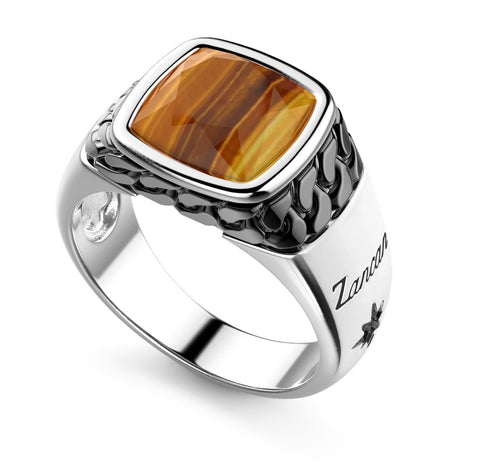 Black and Silver Ring with Natural Tiger's Eye