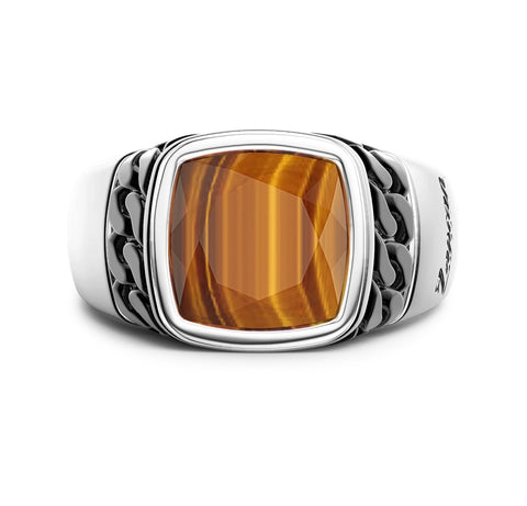 Black and Silver Ring with Natural Tiger's Eye