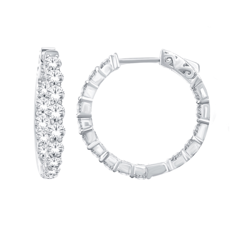 14kt White Gold 3.00cttw In and Out Lab-Created Diamond Hoop Earrings