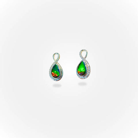 Sterling Silver Infinity Ammolite Earrings with White Topaz